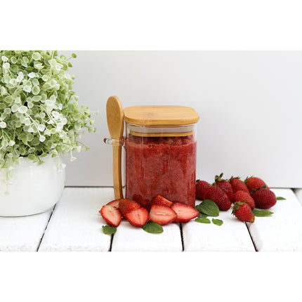 Contenedor de Vidrio de Borosilicato con Tapa de Bambú y Cuchara, Frasco Hermético de 500 ml para Café, Azúcar, Té, Especias y Alimentos, Diseño Elegante y Reutilizable