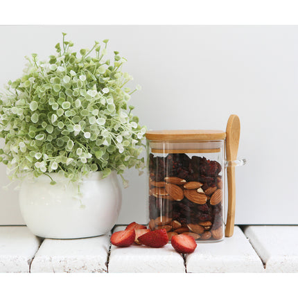 Contenedor de Vidrio de Borosilicato con Tapa de Bambú y Cuchara, Frasco Hermético de 500 ml para Café, Azúcar, Té, Especias y Alimentos, Diseño Elegante y Reutilizable