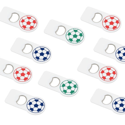 10  Destapadores Magnético de Fútbol de Acero Inoxidable y Plástico HIPS, Abridor de Botellas con Imán para Refrigerador, Ideal para Aficionados, Reuniones, Parrilladas y Regalos Deportivos