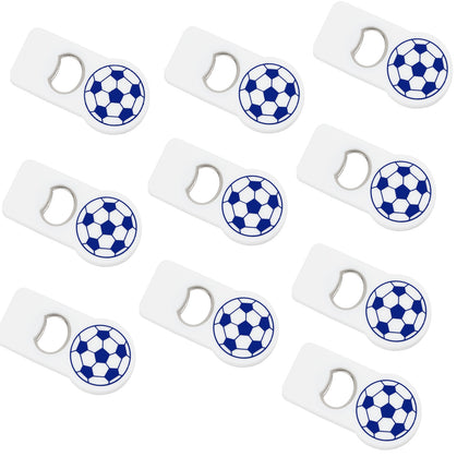 10  Destapadores Magnético de Fútbol de Acero Inoxidable y Plástico HIPS, Abridor de Botellas con Imán para Refrigerador, Ideal para Aficionados, Reuniones, Parrilladas y Regalos Deportivos