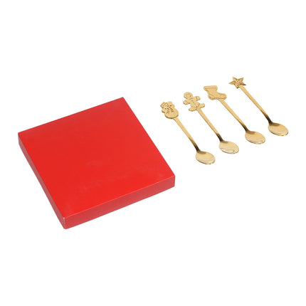 5 Set de Cubiertos Navideños 4 Piezas Cucharas con Mangos Decorativos, Diseño Bota, estrellas para Cena de Navidad