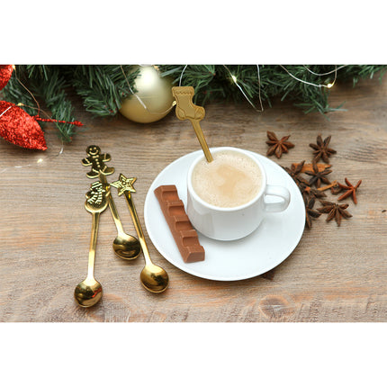 5 Set de Cubiertos Navideños 4 Piezas Cucharas con Mangos Decorativos, Diseño Bota, estrellas para Cena de Navidad