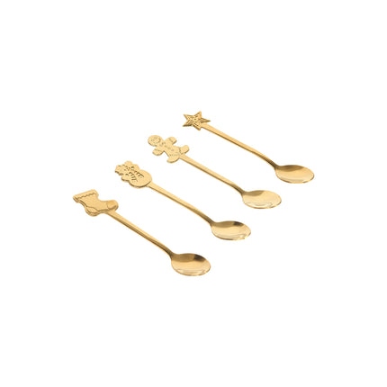 5 Set de Cubiertos Navideños 4 Piezas Cucharas con Mangos Decorativos, Diseño Bota, estrellas para Cena de Navidad