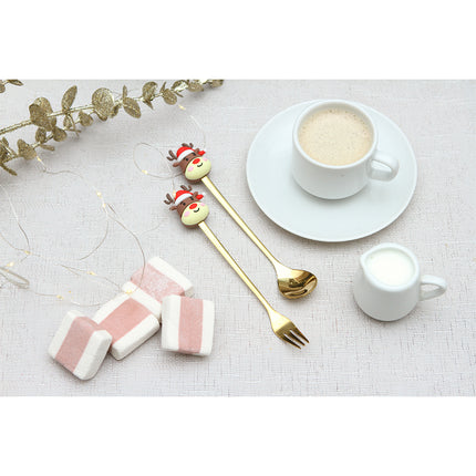 Set de Cubiertos Navideños de 6 Piezas, Cucharas y Tenedores con Mangos Decorativos, Diseño Santa Claus, Árboles y Reno, para Cena de Navidad