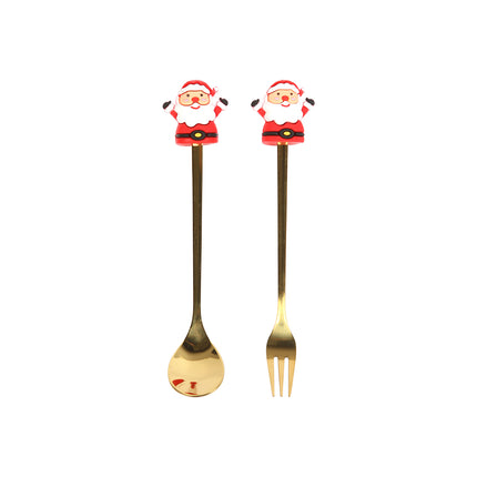 Set de Cubiertos Navideños de 6 Piezas, Cucharas y Tenedores con Mangos Decorativos, Diseño Santa Claus, Árboles y Reno, para Cena de Navidad