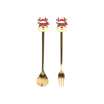 Set de Cubiertos Navideños de 6 Piezas, Cucharas y Tenedores con Mangos Decorativos, Diseño Santa Claus, Árboles y Reno, para Cena de Navidad