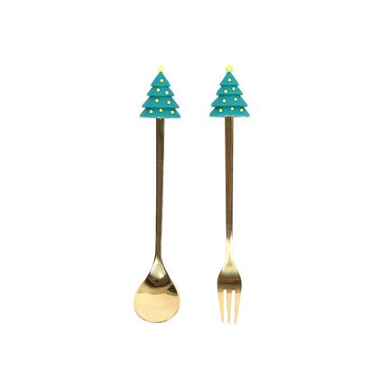 Set de Cubiertos Navideños de 6 Piezas, Cucharas y Tenedores con Mangos Decorativos, Diseño Santa Claus, Árboles y Reno, para Cena de Navidad