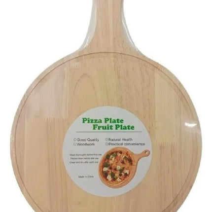 Plato para Pizza 28 cm de Madera con mango, Tabla Individual para Servir, Ideal para Cocina, Restaurante, Botanas y Postres