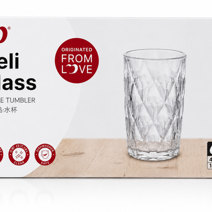 Set de 6 Vasos de Vidrio Transparente de 400 ml con Diseño Tallado Tipo Diamante para Agua, Jugos, Refrescos, Whisky y Cócteles