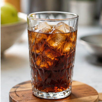Set de 6 Vasos de Vidrio Transparente de 400 ml con Diseño Tallado Tipo Diamante para Agua, Jugos, Refrescos, Whisky y Cócteles