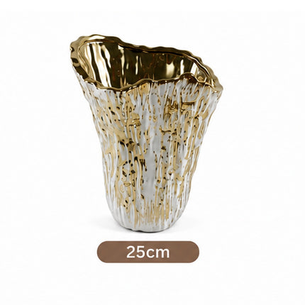 Florero Decorativo de Cerámica con Acabado Dorado Espejo – 25 cm