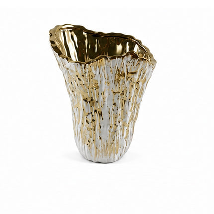 Florero Decorativo de Cerámica con Acabado Dorado Espejo – 25 cm