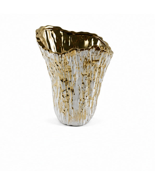 Florero Decorativo de Cerámica con Acabado Dorado Espejo – 25 cm