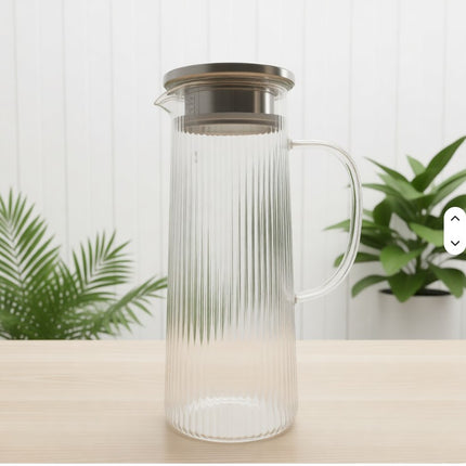 Jarra de Vidrio con 4 Vasos  – Set para Agua, Jugos, Limonada y Bebidas Frías – Elegante y Resistente