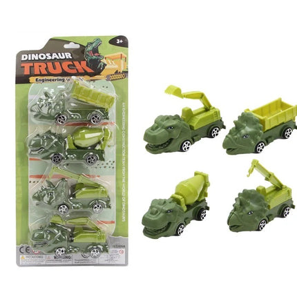 Set de 4 Vehículos de transporte de dinosaurios, juguetes de ingeniería verde para niños, regalos, fiestas