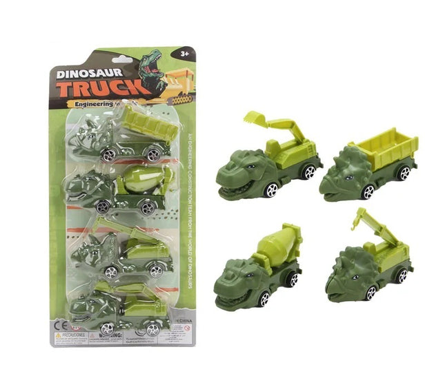Set de 4 Vehículos de transporte de dinosaurios, juguetes de ingeniería verde para niños, regalos, fiestas