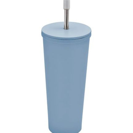 Vaso de  Acero inoxidable con tapa y popote metalico TMPS 149
