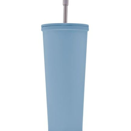 Vaso de  Acero inoxidable con tapa y popote metalico TMPS 149