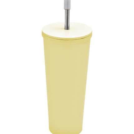 Vaso de  Acero inoxidable con tapa y popote metalico TMPS 149