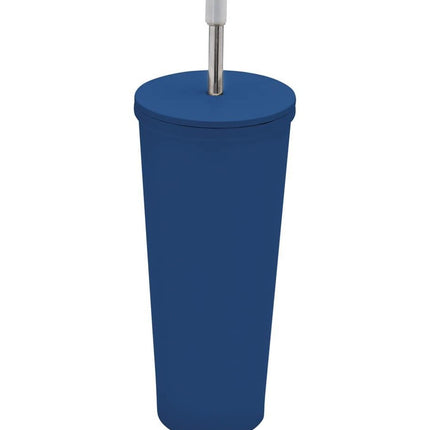 Vaso de  Acero inoxidable con tapa y popote metalico TMPS 149