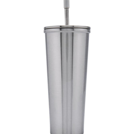 Vaso de  Acero inoxidable con tapa y popote metalico TMPS 149