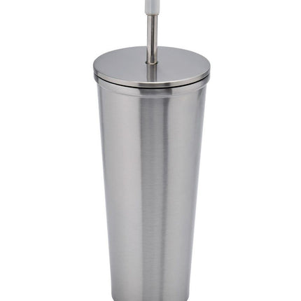 Vaso de  Acero inoxidable con tapa y popote metalico TMPS 149