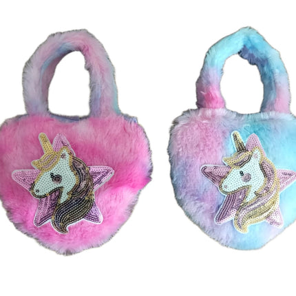 Set de 6 Bolsita Corazón de Peluche  unicornio Colores Variados