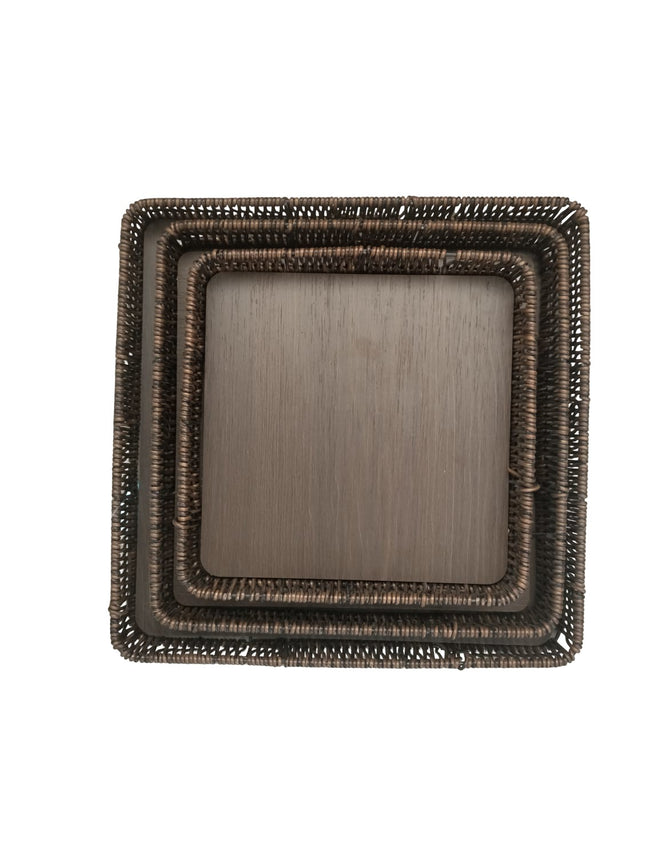 Set de 3 Bandejas Cuadradas de Borde Festoneado – Bandeja Decorativa sin Asas para Mesa de Centro, Color Chocolate 🍫✨