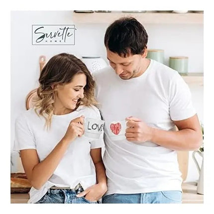 Set de 4 Tazas de Cerámica con Soporte Metálico, Diseño Love, 24 x 10 cm para Café, Té, Chocolate e Infusiones