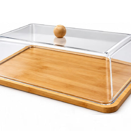 Panera de Bambú 40x25cm con Tapa Transparente, Recipiente para Pan con Cubierta Protectora, Ideal para Conservar, Almacenar y Servir Pan
