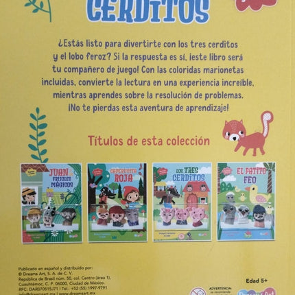 LIBRO CUENTO 21X28CM DUERME Y SUEÑA CON TITERES 10PAG LOS TRES CERDITOS