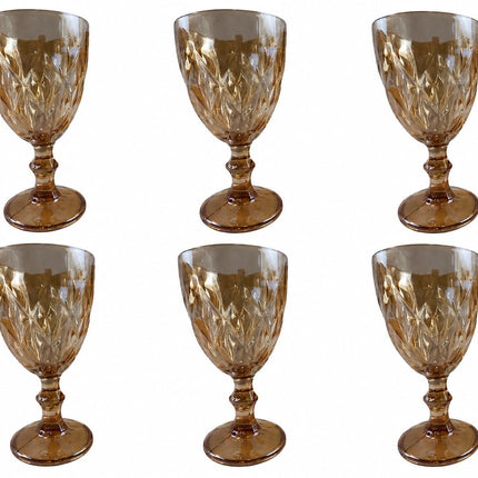 Set de 6 Copas de Cristal Diamante  320 ml – Vasos Elegantes para Agua, Vino, Whisky,ugos y Bebidas Frías