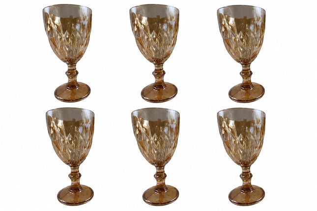 Set de 6 Copas de Cristal Diamante  320 ml – Vasos Elegantes para Agua, Vino, Whisky,ugos y Bebidas Frías