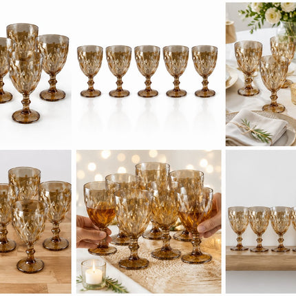 Set de 6 Copas de Cristal Diamante  320 ml – Vasos Elegantes para Agua, Vino, Whisky,ugos y Bebidas Frías