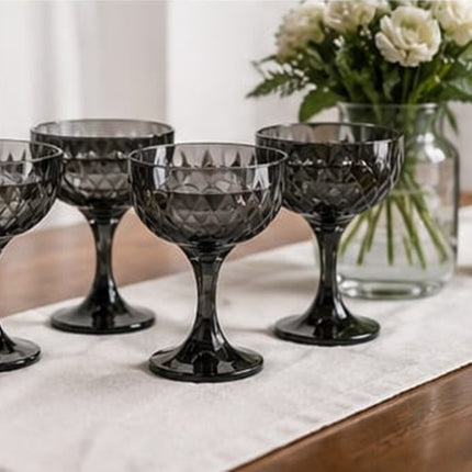 Set de 6 copas de vidrio color humo tipo Coupe con diseño Elegante y Texturizado para Cocteles, Postres y Celebraciones