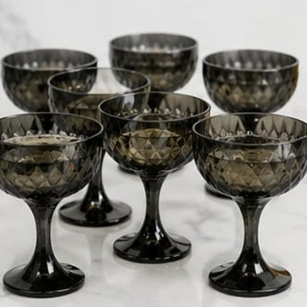 Set de 6 copas de vidrio color humo tipo Coupe con diseño Elegante y Texturizado para Cocteles, Postres y Celebraciones