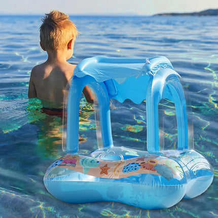 Flotador Inflable  con Toldo Tipo Barco 71-60cm – Asiento Seguro para Piscina y Playa, Parasol, Juguete Acuático para Niños Pequeños