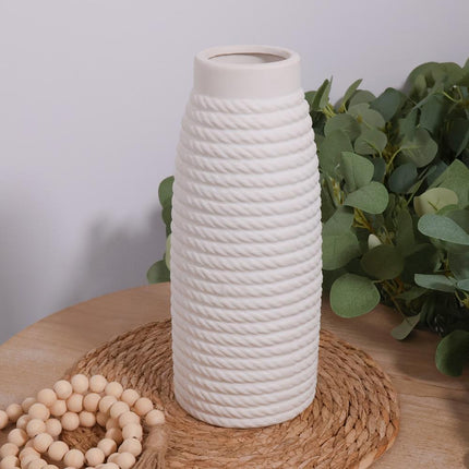 Florero Decorativo de Cerámica Blanca 30 cm – Jarrón Moderno con Textura en Relieve para Flores y Decoración del Hogar  Descripción