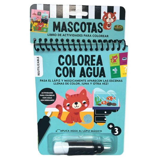 Libro actividades Colorea con agua Mascotas 4pag 20x15cm