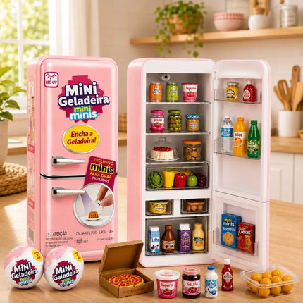 Mini Brands Geladeria en miniatura Rosa, Set de Mini Refrigerador de Juguete para Casa de Juegos