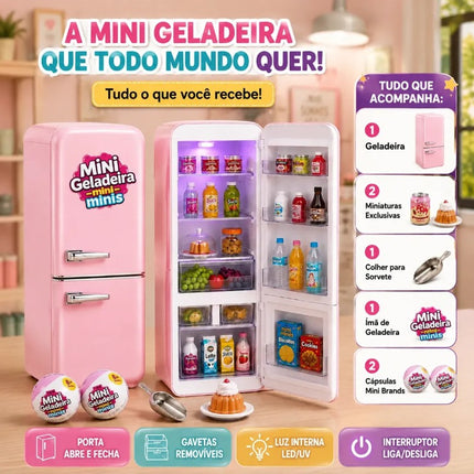 Mini Brands Geladeria en miniatura Rosa, Set de Mini Refrigerador de Juguete para Casa de Juegos