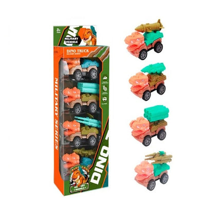 Set de 4 Vehículos dinosaurios  de Fricción, regalos, fiestas y cumpleaños