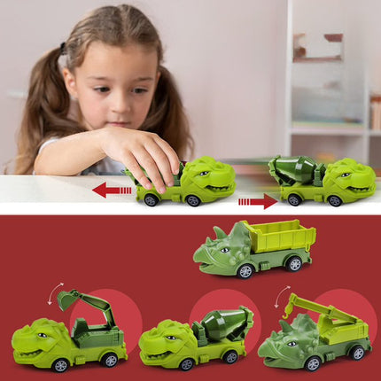 Set de 4 Vehículos de transporte de dinosaurios, juguetes de ingeniería verde para niños, regalos, fiestas