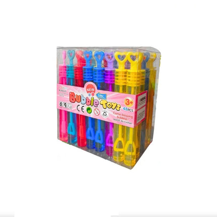 Caja 48 Varitas de Burbujas Multicolor con Tapa de corazón 10 cm, 48 Piezas, pompas de jabón para Fiestas Infantiles, piñatas, dulceros, cumpleaños y Recuerdos