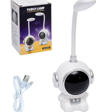 Lámpara LED Astronauta USB con Cuello Flexible 360° | Luz de Escritorio Decorativa para Lectura, Estudio y Habitación Infantil | Diseño Moderno y Compacto