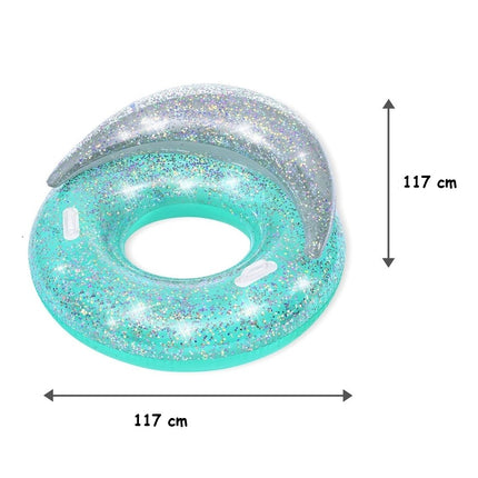 Salvavidas Inflable con Glitter 117 x 117 cm – Anillo de Natación Brillante para Alberca, Playa y Verano, Flotador para Adultos