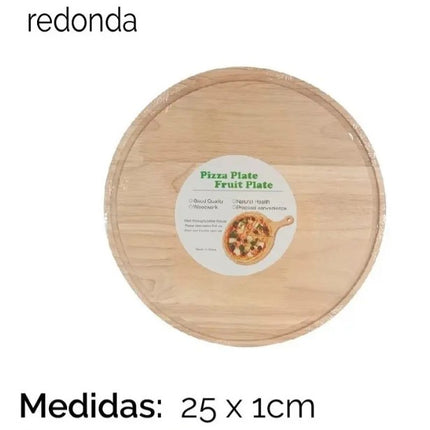 Plato para Pizza 25 cm de Madera, Tabla Individual para Servir, Ideal para Cocina, Restaurante, Botanas y Postres