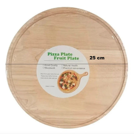 Plato para Pizza 25 cm de Madera, Tabla Individual para Servir, Ideal para Cocina, Restaurante, Botanas y Postres
