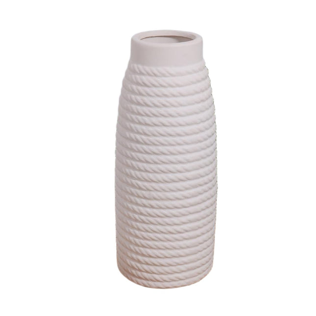 Florero Decorativo de Cerámica Blanca 30 cm – Jarrón Moderno con Textura en Relieve para Flores y Decoración del Hogar  Descripción