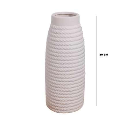 Florero Decorativo de Cerámica Blanca 30 cm – Jarrón Moderno con Textura en Relieve para Flores y Decoración del Hogar  Descripción